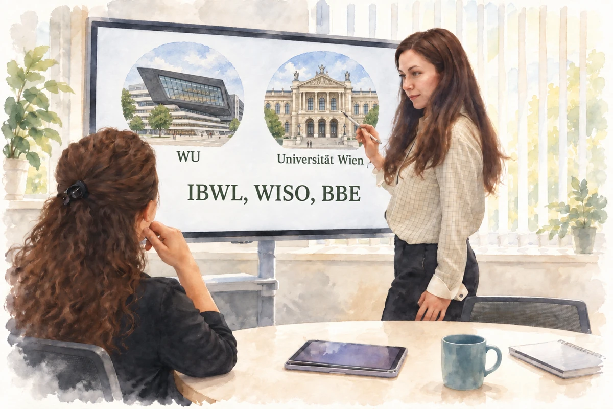 Обсуждение университетов WU и Universität Wien.